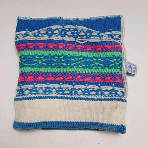 Retro 80's MURRAY MERKLEY 100% Wool Intarsia Geo Pattern Knit Beanie Hat Pom-Pom - Picture 13 of 16